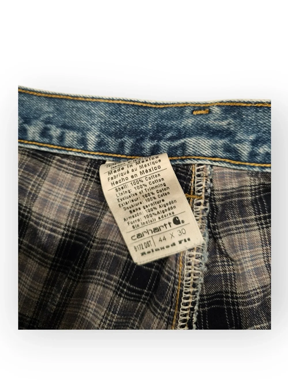 Carhartt B172 DST Flannel Lined Relaxed Fit Denim Jeans 44x30 Workwear Vintage
